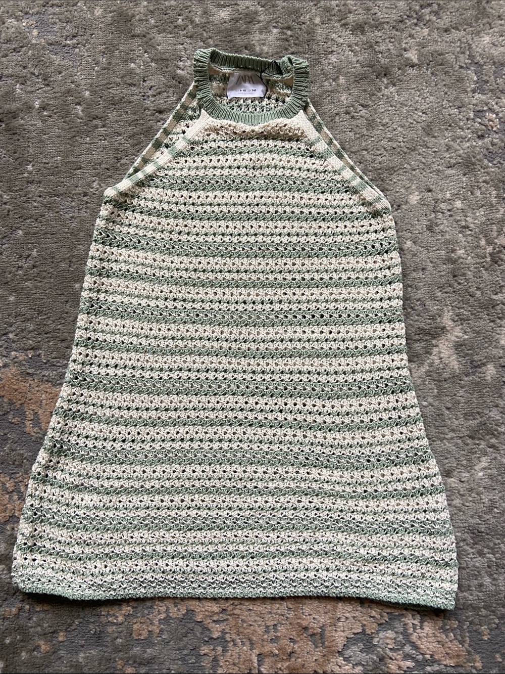 Zara Green and Cream Crochet Mini Dress